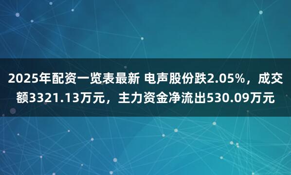 2025年配资一览表最新 电声股份跌2.05%，成交额3321.13万元，主力资金净流出530.09万元